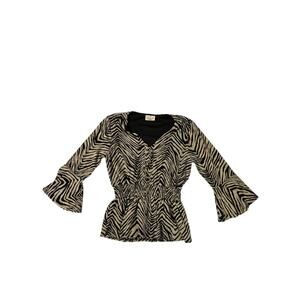 Ember Women’s Black and Tan Zebra Stripe Long Sleeve Top - Small